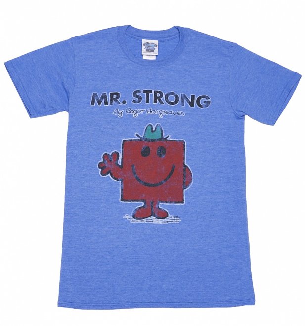 Men's Blue Marl Mr Strong Mr Men T-Shirt Men's Blue Marl Mr Strong Mr Men T-Shirt