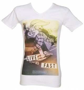 Men's White Bugs Bunny Live Fast Skating Looney Tunes T-Shirt from Eleven Paris Men's White Bugs Bunny Live Fast Skating Looney Tunes T-Shirt from Eleven Paris