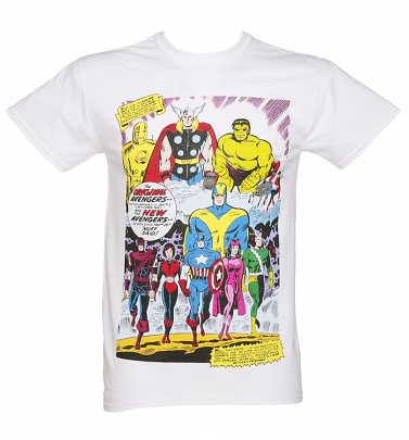 Men's White Marvel Avengers Vintage Comic Print T-Shirt Men's White Marvel Avengers Vintage Comic Print T-Shirt