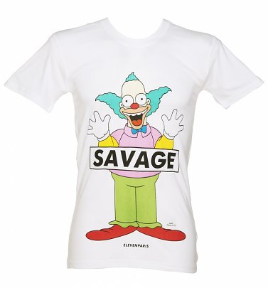 Men's White Simpsons Krusty The Clown Savage T-Shirt from Eleven Paris
