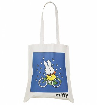 Miffy Cycling In The Rain Canvas Tote Bag Miffy Cycling In The Rain Canvas Tote Bag