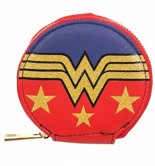 Retro DC Comics Wonder Woman Logo Glitter Print Round Coin Purse Retro DC Comics Wonder Woman Logo Glitter Print Round Coin Purse