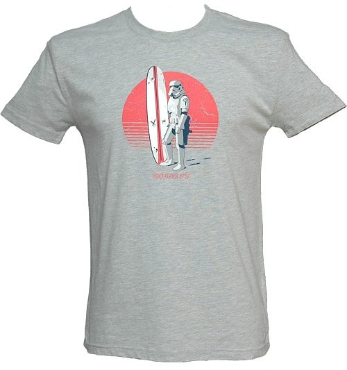 Grey Men's Star Wars Surfing Storm Trooper T-Shirt from Chunk